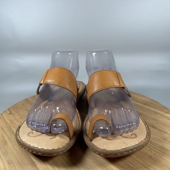 S Born Captiva Toe Loop Sandals Womens 7M Tan Leather Silver Ring Slides Flats - Picture 2 of 6